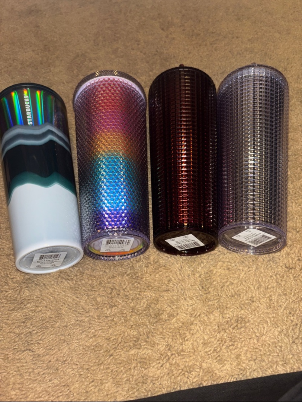 Starbucks Green, White, Iridescent, Burgundy & Clear Tumbler Set all four $30
